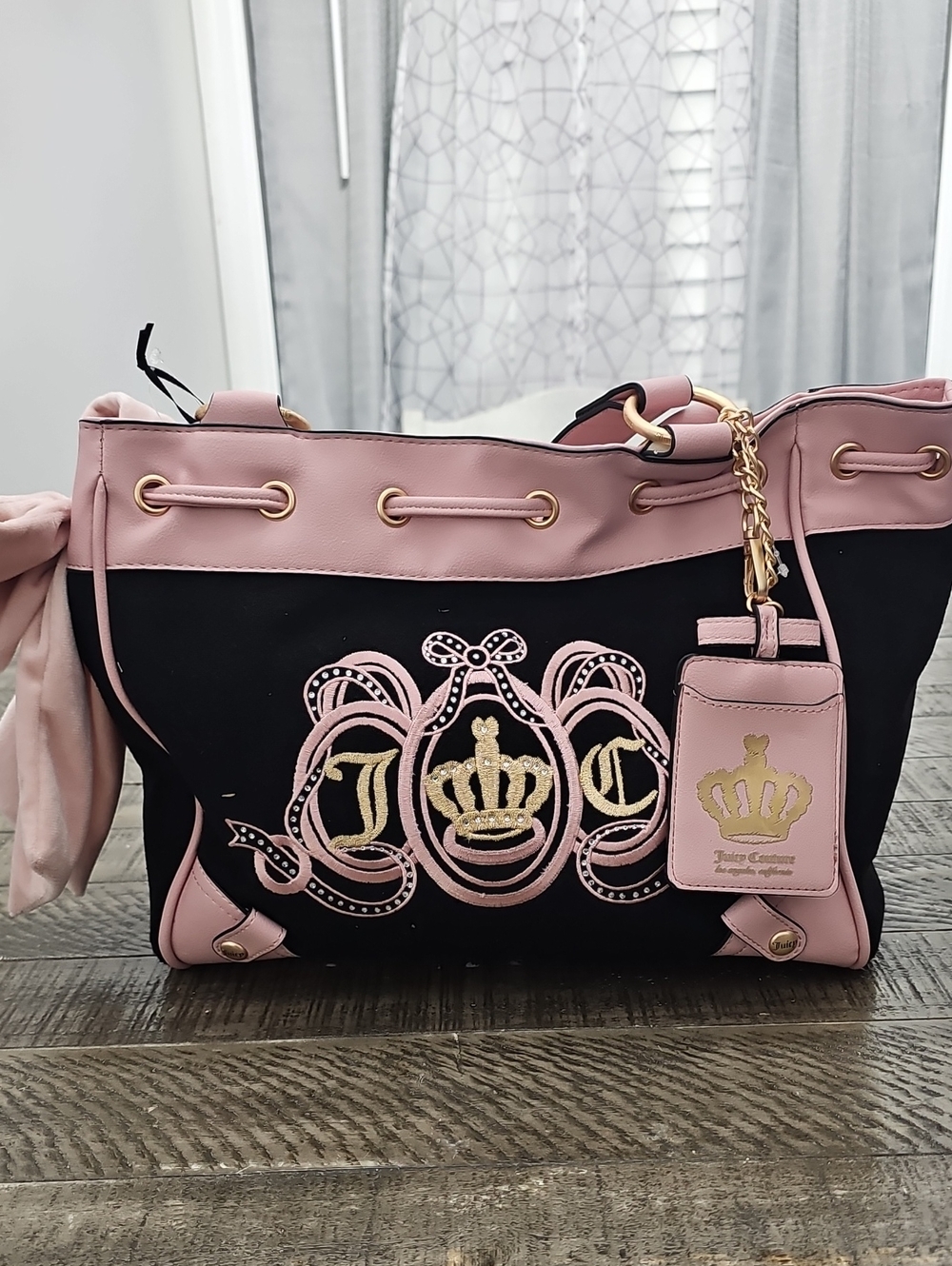 Juicy Couture Pink and Black Crown Logo Tote